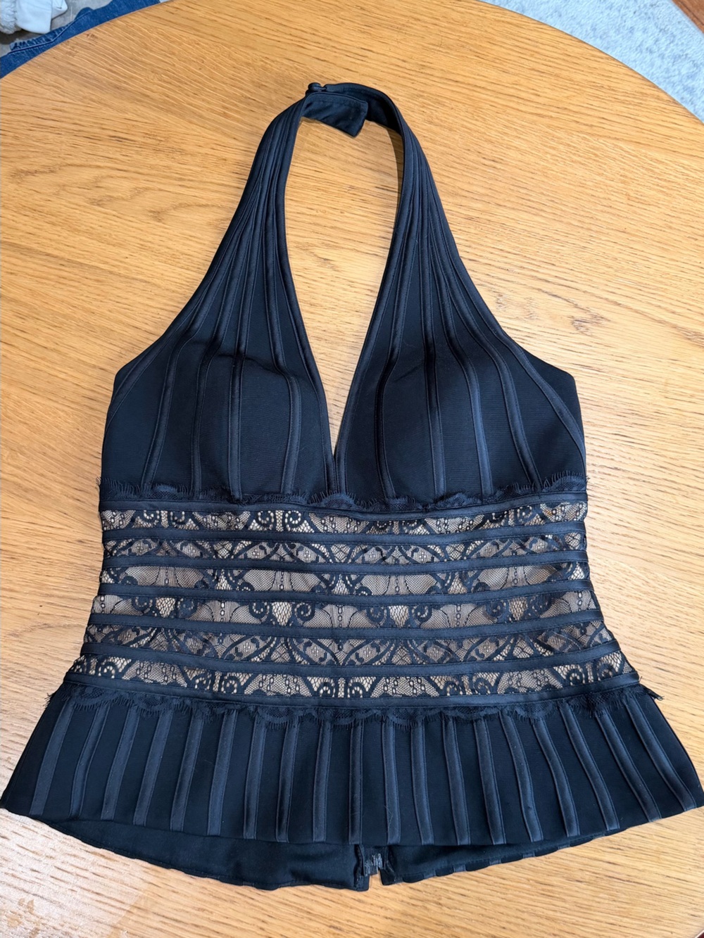 Vintage Coach Black Strapless Lace-Panel Bustier Top